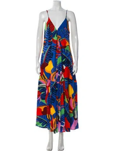 Pre-owned Farm Rio Linen Long Dress In Blue