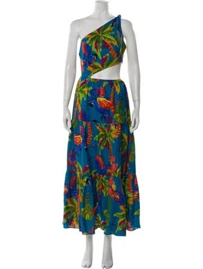 Pre-owned Farm Rio Linen Long Dress In Blue