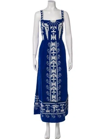 Pre-owned Farm Rio Linen Long Dress In Blue