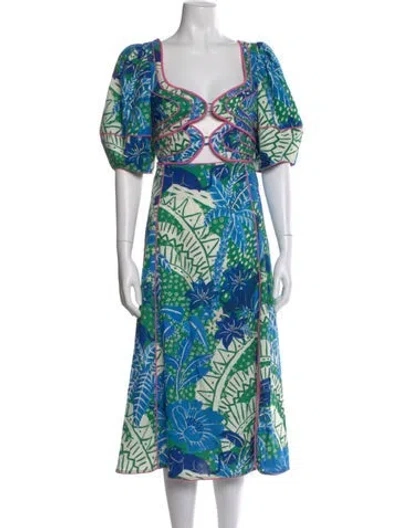 Pre-owned Farm Rio Linen Long Dress In Blue