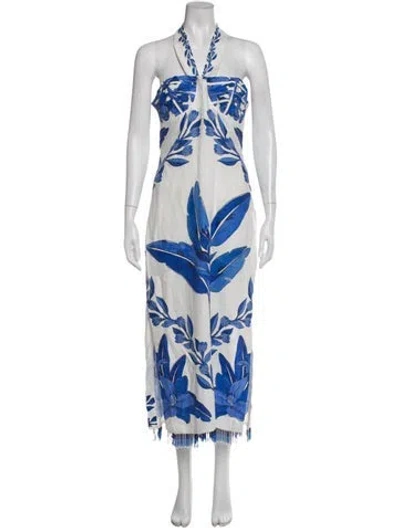 Pre-owned Farm Rio Linen Long Dress In Blue