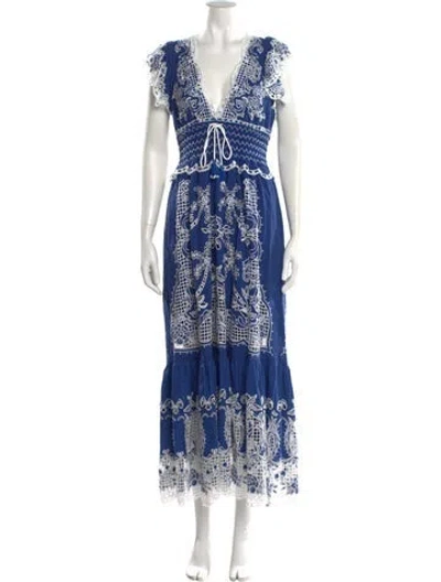 Pre-owned Farm Rio Linen Long Dress In Blue