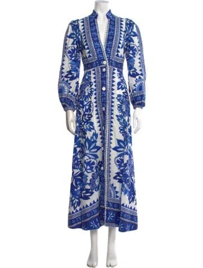 Pre-owned Farm Rio Linen Long Dress In Blue