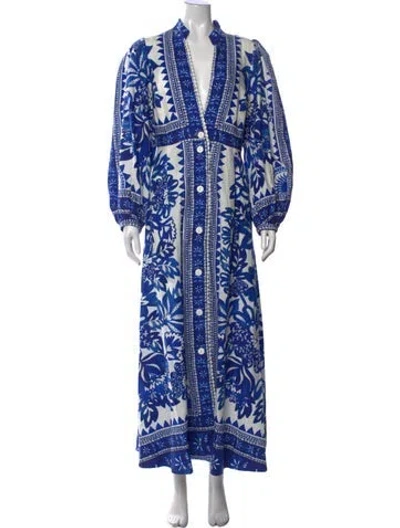 Pre-owned Farm Rio Linen Long Dress In Blue