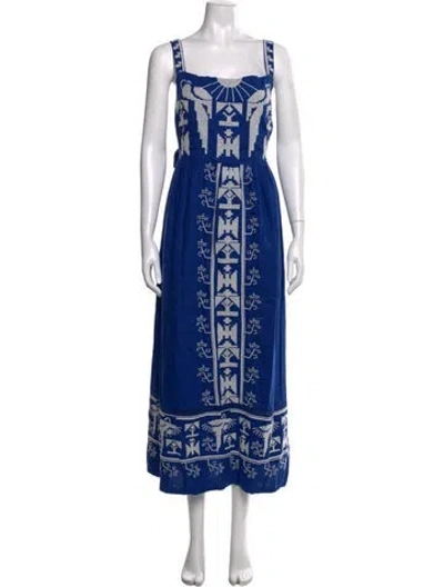 Pre-owned Farm Rio Linen Long Dress In Blue