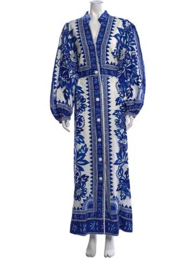 Pre-owned Farm Rio Linen Long Dress In Blue
