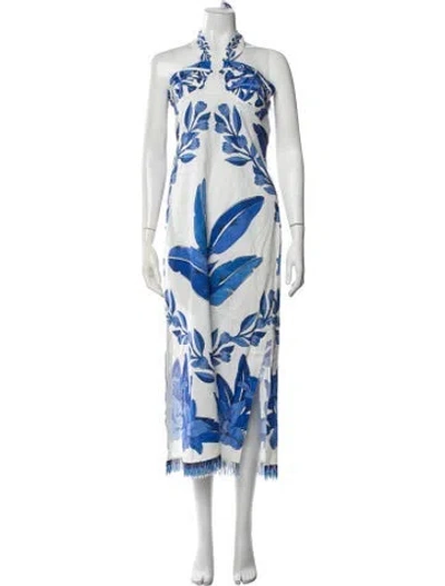 Pre-owned Farm Rio Linen Long Dress In Blue