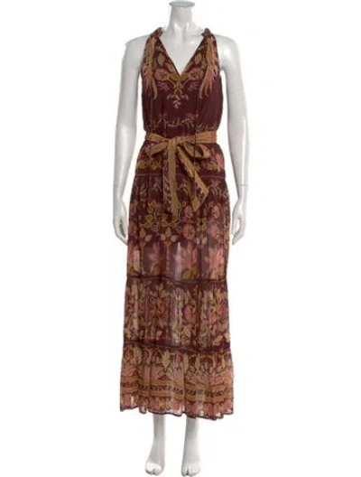 Pre-owned Farm Rio Linen Long Dress In Brown