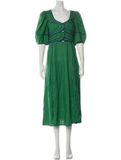 Pre-owned Farm Rio Linen Long Dress In Green