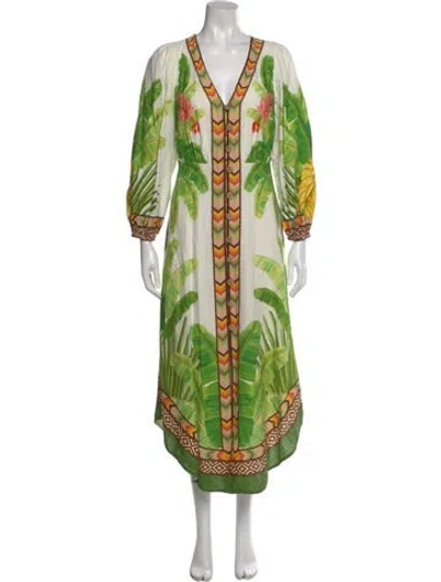 Pre-owned Farm Rio Linen Long Dress In Green