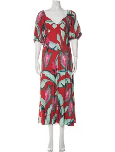 Pre-owned Farm Rio Linen Long Dress In Green