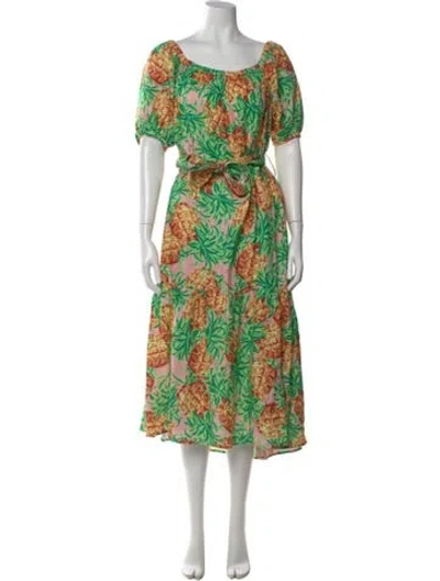 Pre-owned Farm Rio Linen Long Dress In Green