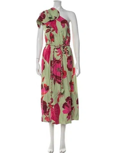 Pre-owned Farm Rio Linen Long Dress In Green