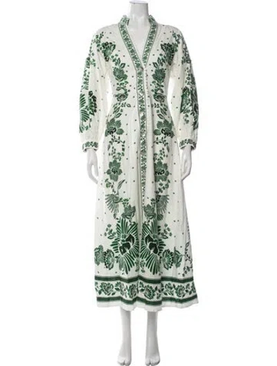 Pre-owned Farm Rio Linen Long Dress In Green