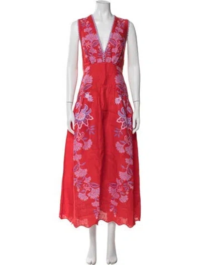 Pre-owned Farm Rio Linen Long Dress In Multi