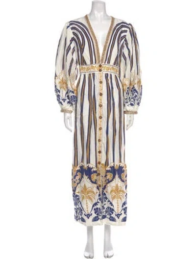 Pre-owned Farm Rio Linen Long Dress In Neutral