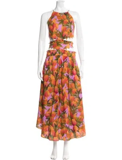 Pre-owned Farm Rio Linen Long Dress In Orange