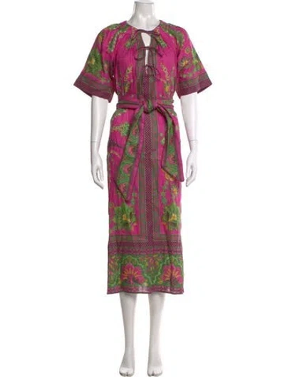 Pre-owned Farm Rio Linen Long Dress In Pink