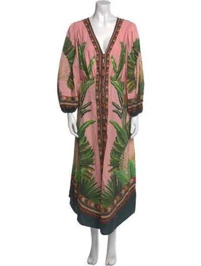 Pre-owned Farm Rio Linen Long Dress In Pink