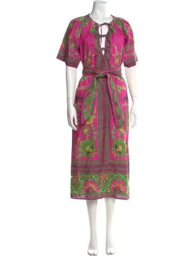 Pre-owned Farm Rio Linen Long Dress In Pink