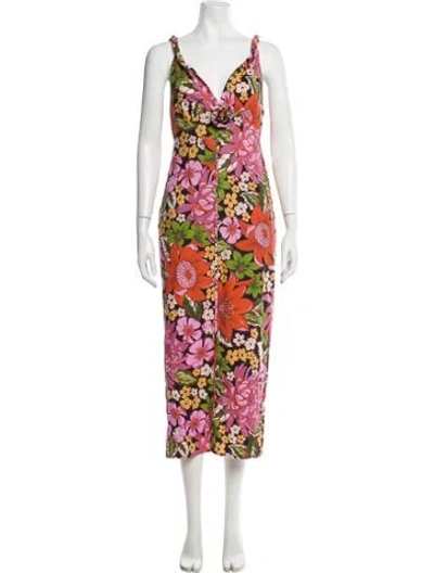 Pre-owned Farm Rio Linen Long Dress In Pink