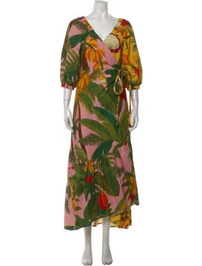 Pre-owned Farm Rio Linen Long Dress In Pink