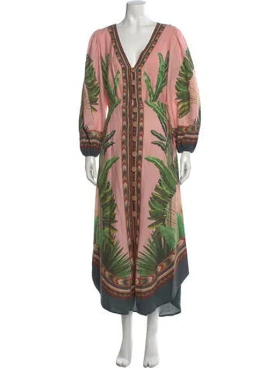 Pre-owned Farm Rio Linen Long Dress In Pink
