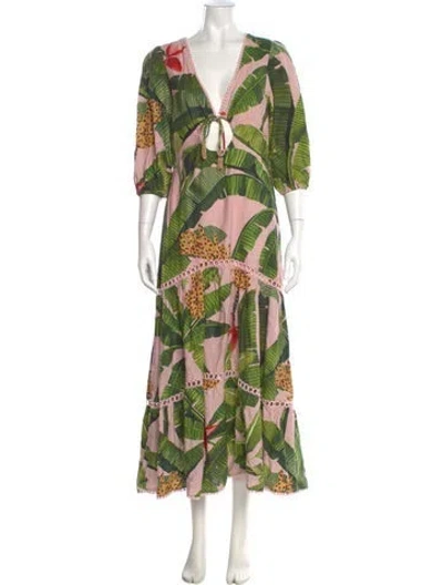 Pre-owned Farm Rio Linen Long Dress In Pink