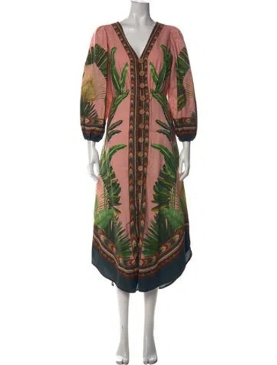 Pre-owned Farm Rio Linen Long Dress In Pink