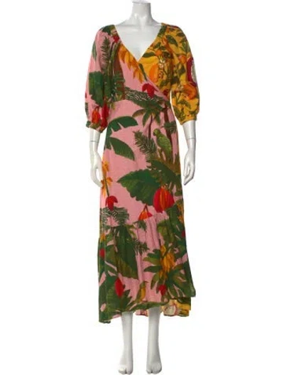 Pre-owned Farm Rio Linen Long Dress In Pink