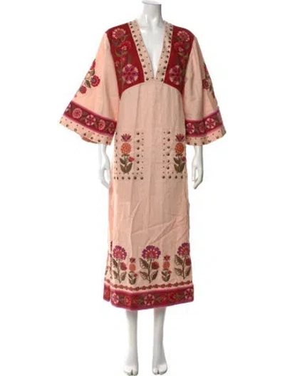 Pre-owned Farm Rio Linen Long Dress In Pink