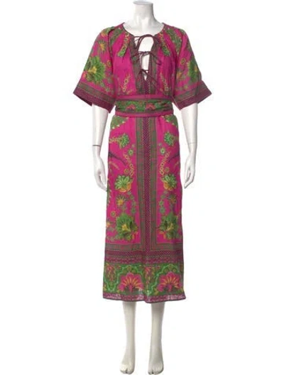 Pre-owned Farm Rio Linen Long Dress In Pink