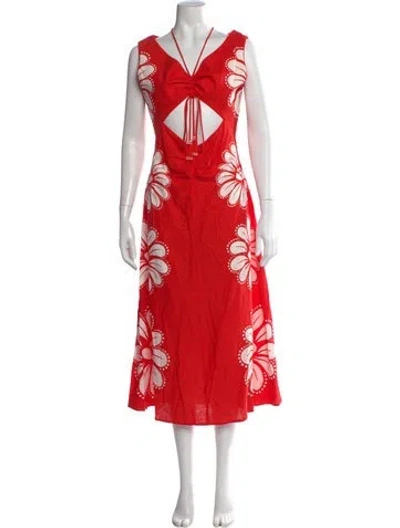 Pre-owned Farm Rio Linen Long Dress In Red