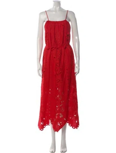 Pre-owned Farm Rio Linen Long Dress In Red