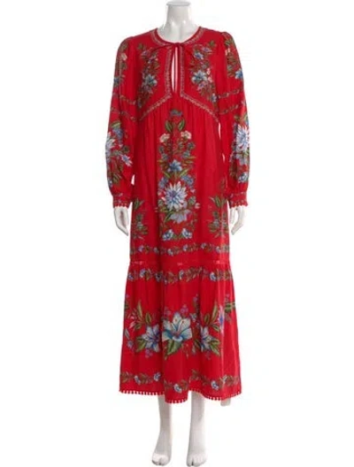 Pre-owned Farm Rio Linen Long Dress In Red