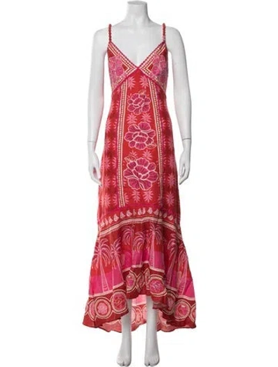 Pre-owned Farm Rio Linen Long Dress In Red