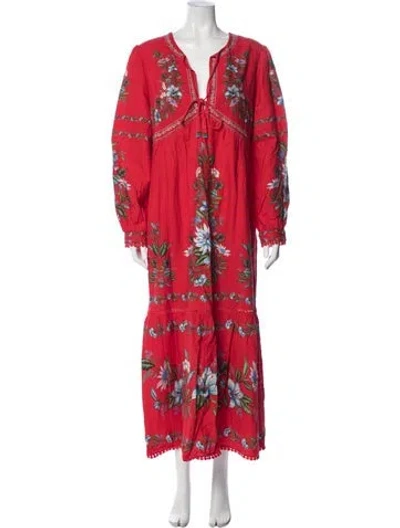 Pre-owned Farm Rio Linen Long Dress In Red