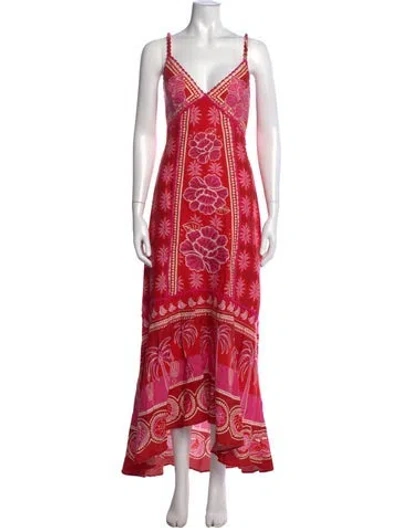 Pre-owned Farm Rio Linen Long Dress In Red