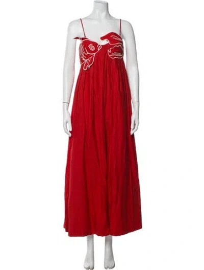 Pre-owned Farm Rio Linen Long Dress In Red
