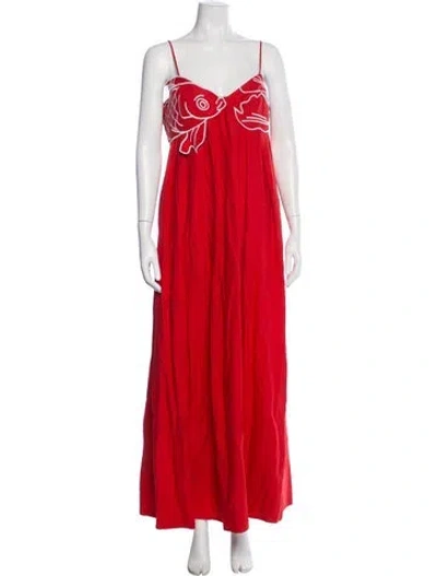 Pre-owned Farm Rio Linen Long Dress In Red