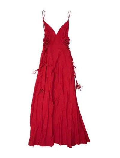 Pre-owned Farm Rio Linen Long Dress In Red