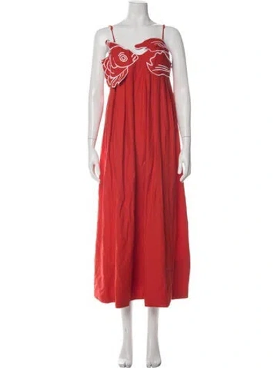 Pre-owned Farm Rio Linen Long Dress In Red