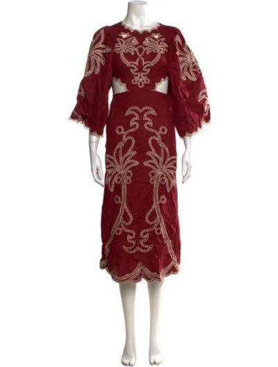 Pre-owned Farm Rio Linen Long Dress In Red
