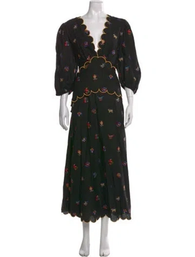 Pre-owned Farm Rio Linen Long Dress W/ Tags In Black