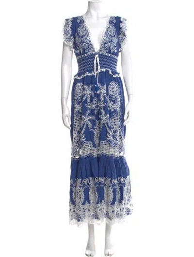 Pre-owned Farm Rio Linen Long Dress W/ Tags In Blue