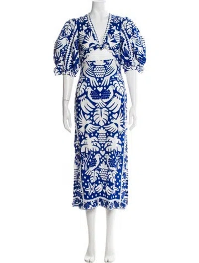 Pre-owned Farm Rio Linen Long Dress W/ Tags In Blue