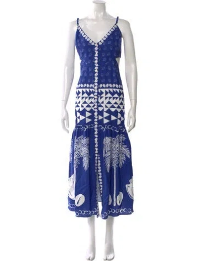 Pre-owned Farm Rio Linen Long Dress W/ Tags In Blue