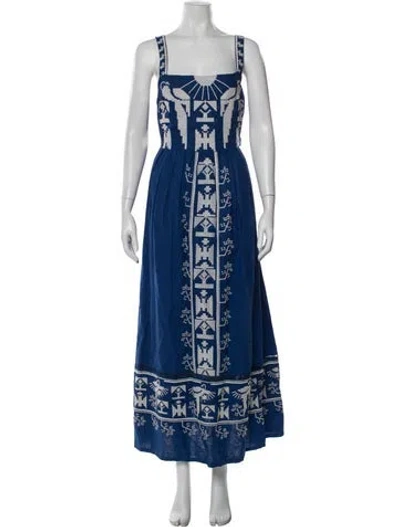 Pre-owned Farm Rio Linen Long Dress W/ Tags In Blue