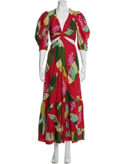 Pre-owned Farm Rio Linen Long Dress W/ Tags In Red
