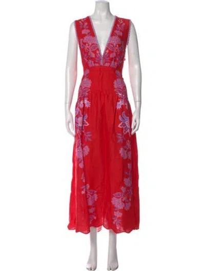 Pre-owned Farm Rio Linen Long Dress W/ Tags In Red